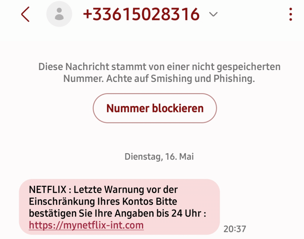 Netflix - Gefälschte SMS