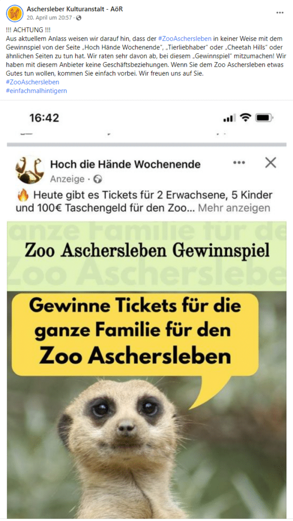 Zoo Aschersleben / Screenshot Facebook