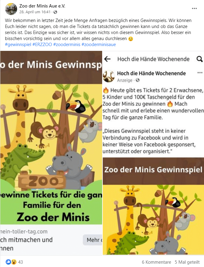 Zoo der Minis Aue e.V. / Screenshot Facebook