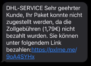 Screenshot SMS / Bildquelle: Zollverwaltung