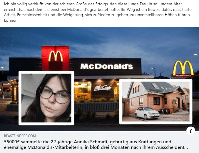 Screenshot: McDonald's-Erfolgsgeschichten auf Facebook