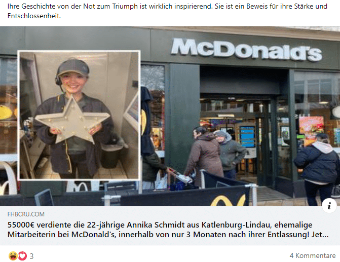 Screenshot: McDonald's-Erfolgsgeschichten auf Facebook
