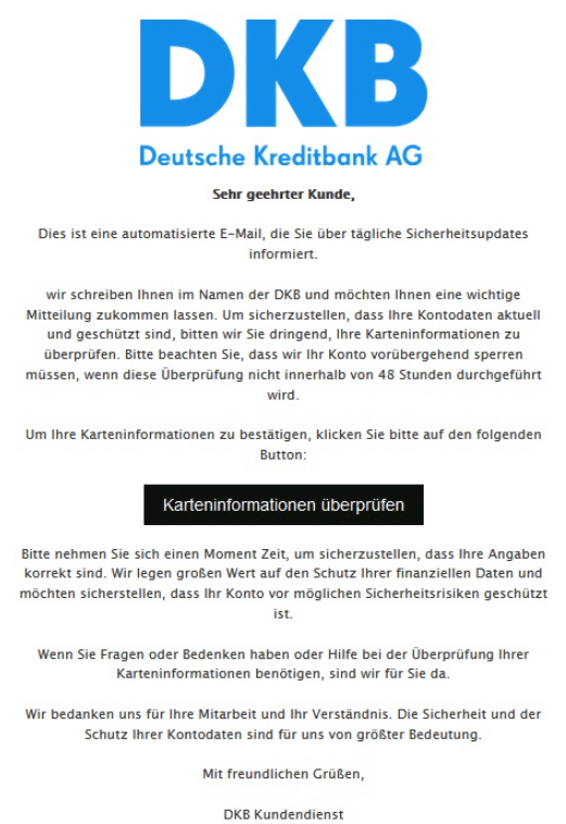 Screenshot of the fake email! Fraudsters disguise themselves as Deutsche Kreditbank AG 