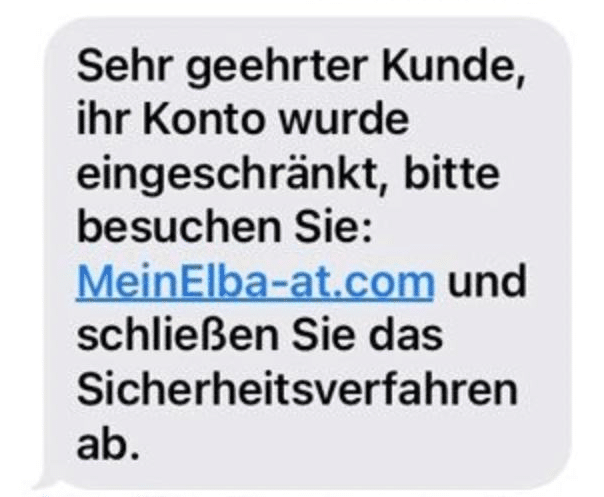 Screenshot: Fake-SMS der Raiffeisen Bank