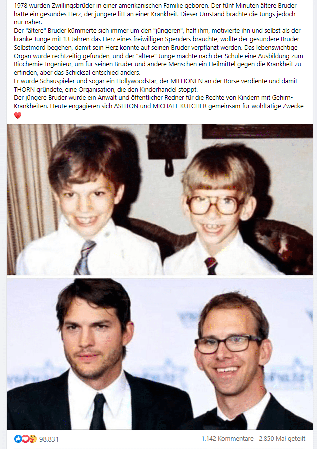 Screenshot: Facebook / Kutcher-Zwillinge im Faktencheck