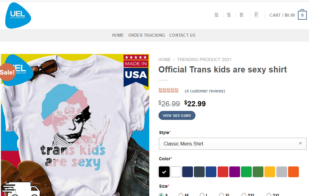 "Trans Kids are Sexy" Das Motiv wurde jedoch von der Webseite wieder entfernt und war bei unserer Prüfung nicht mehr online!