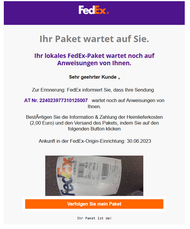 Betrug mit gefälschten FedEx-E-Mails