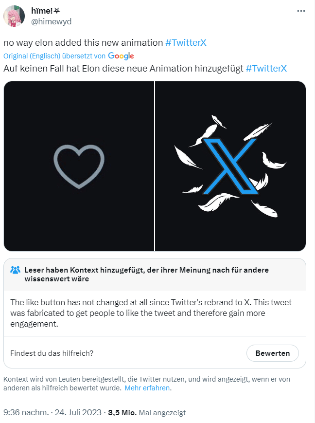 Screenshot Twitter: Von Herzen zu „X“: Die Wahrheit hinter dem Twitter-Gerücht