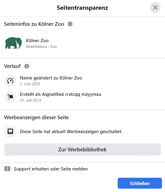 Screenshot Seitentransparenz gefälschte Kölner Zoo-Seite