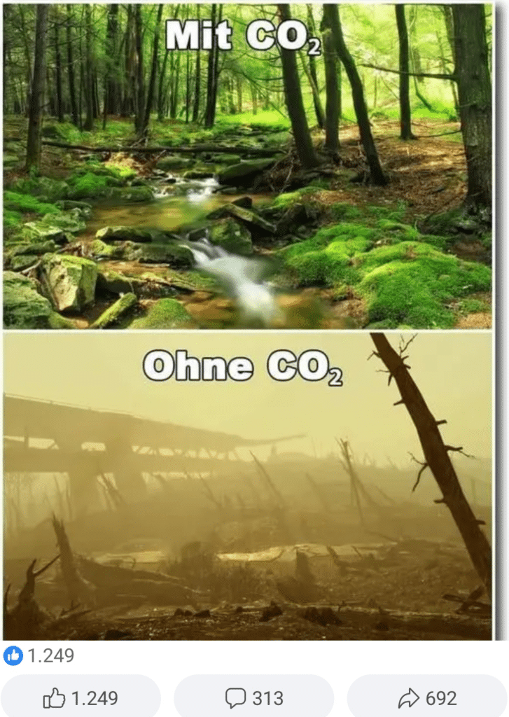 Screenshot: Facebook "Mit CO₂" und "Ohne CO₂"