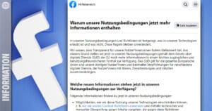Facebook benachrichtigt seine Nutzer: Anpassung der Nutzungsbedingungen wegen DSA der EU