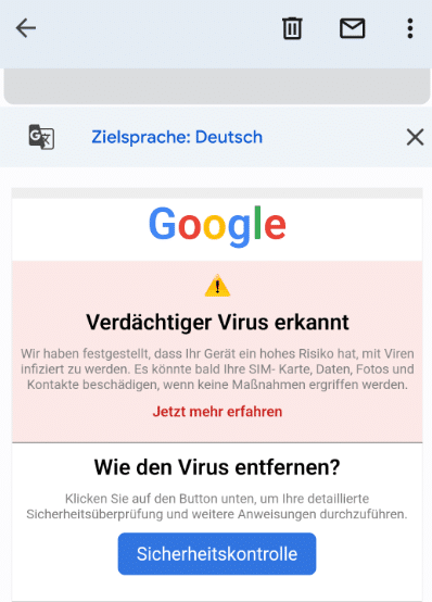 Screenshot virus warning