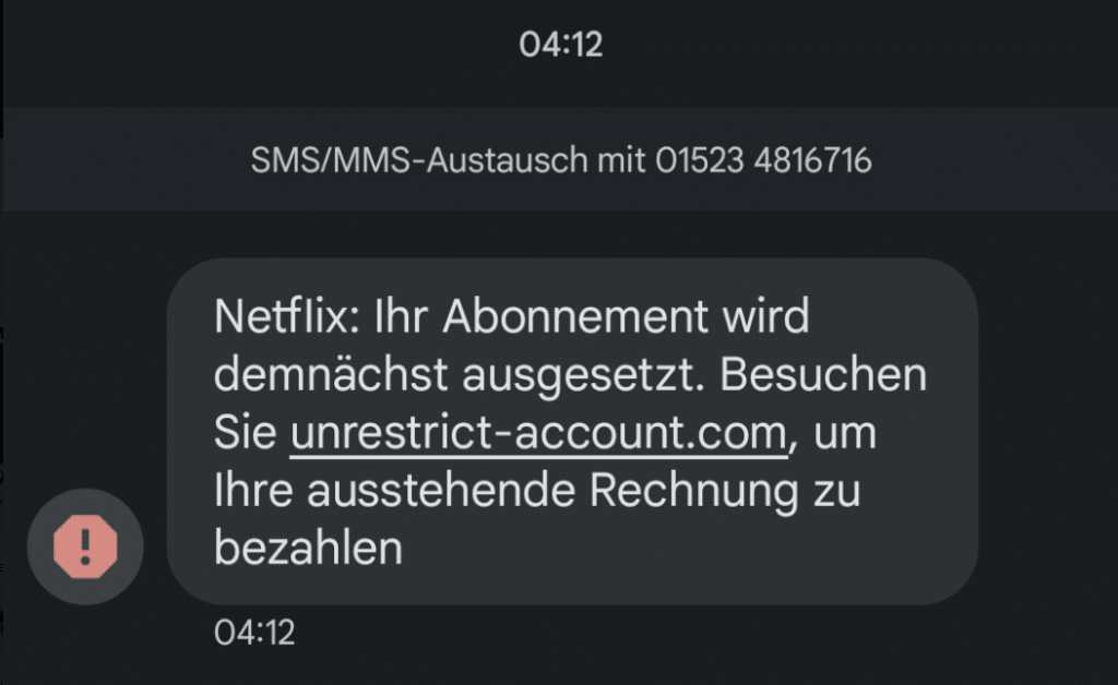 Screenshot gefälschte Netflix-SMS