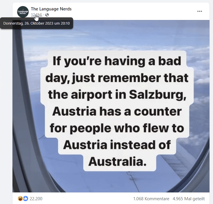 Screenshot Facebook - angeblicher Schalter am Flughafen Salzburg