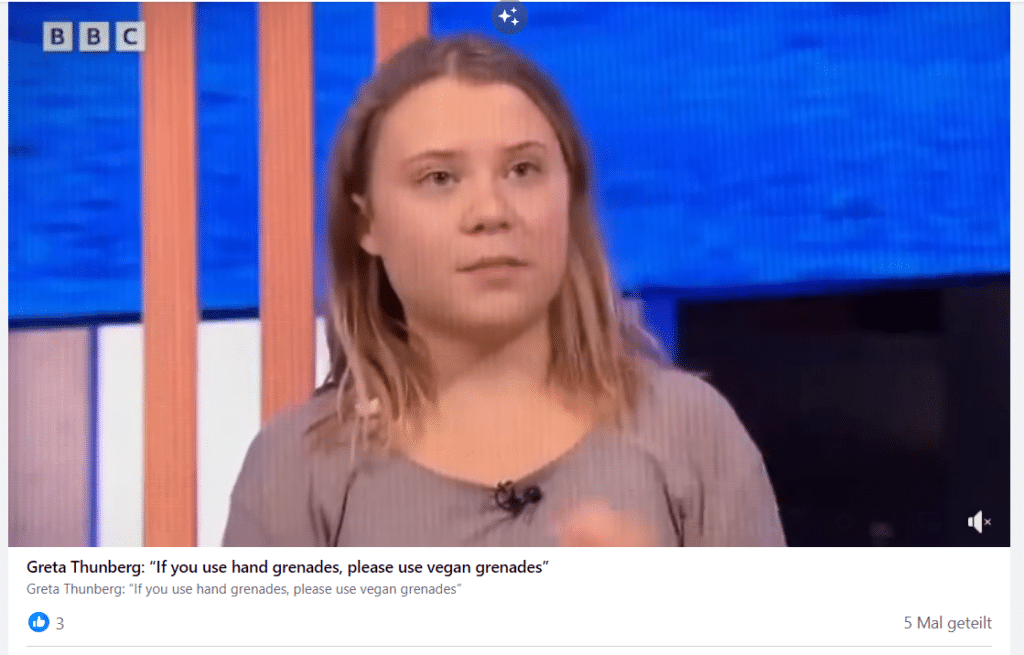 Screenshot der BBC Sendung mit Greta Thunberg