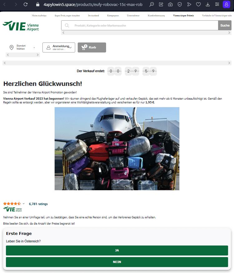 Screenshot: Facebook / Fake-Webseite Vienna Airport
