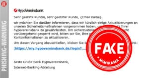 HypoVereinsbank Warnung: Phishing-E-Mail enttarnt