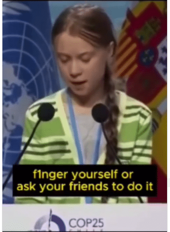 Screenshot aus dem Video von Greta Thunberg mit falschem Untertitel