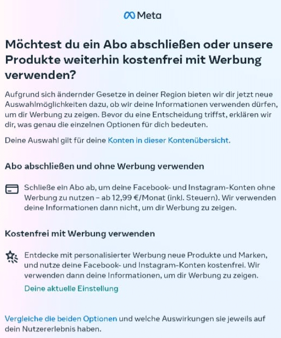 Metas Abo-Modell: Freiwillig und keine Erpressung – mimikama.org Metas Abo-Modell: Freiwillig und keine Erpressung – mimikama.org