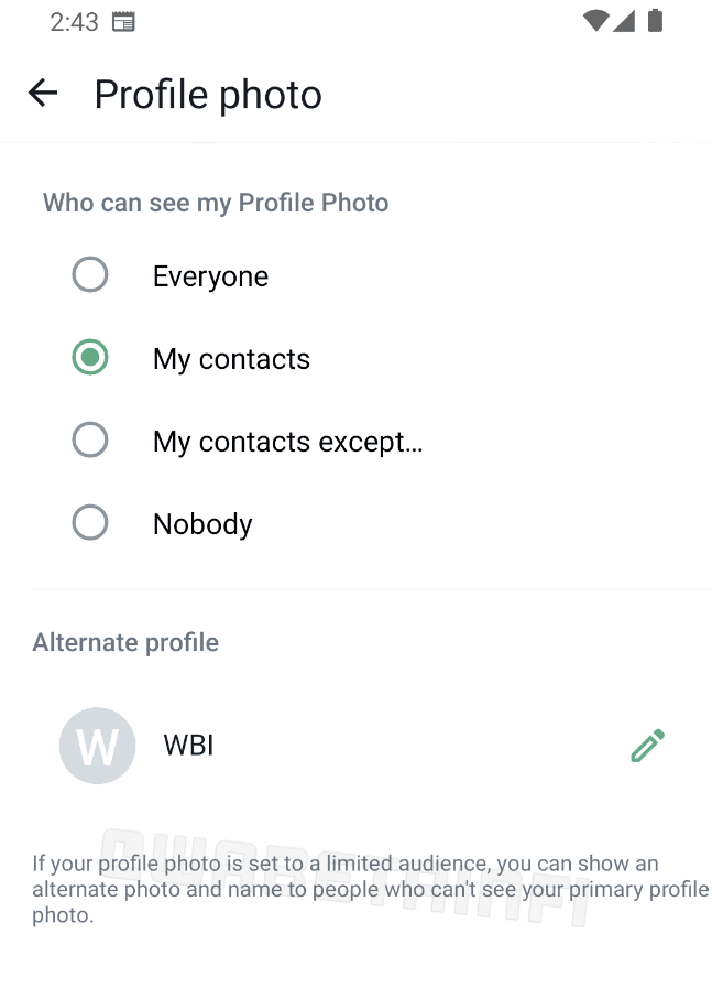 WhatsApp verstärkt Privatsphäre mit zweitem Profilbild – mimikama.org Screenshot WABetaInfo