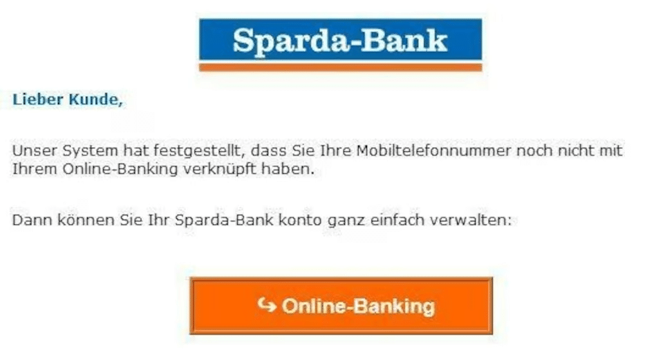 Screenshot einer gefälschten Sparda-Bank Nachricht