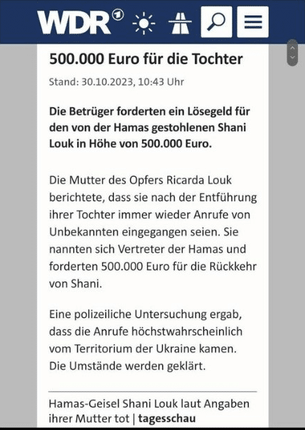 Vermeintliche Lösegeldforderung im Fall Shani Louk (Faktencheck) – mimikama.org Vermeintliche Lösegeldforderung im Fall Shani Louk (Faktencheck) – mimikama.org
