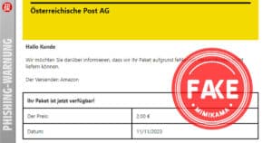 Vorsicht Phishing: Gefälschte Paket-Benachrichtigungen der Post