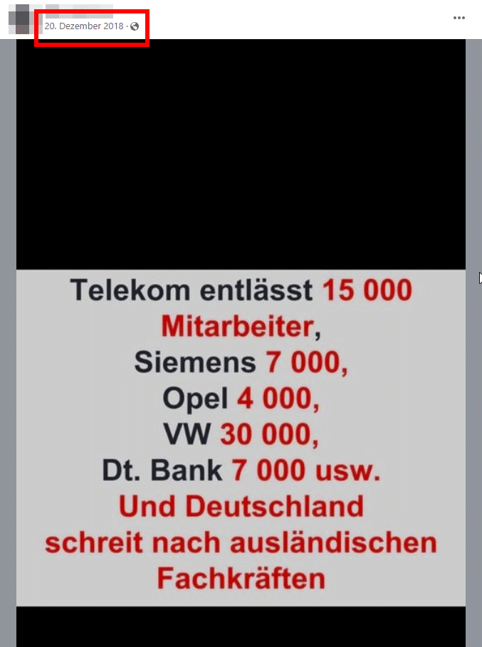 Deutsche Konzerne: Klärung von Gerüchten über Massenentlassungen – mimikama.org Screenshot auf Facebook
