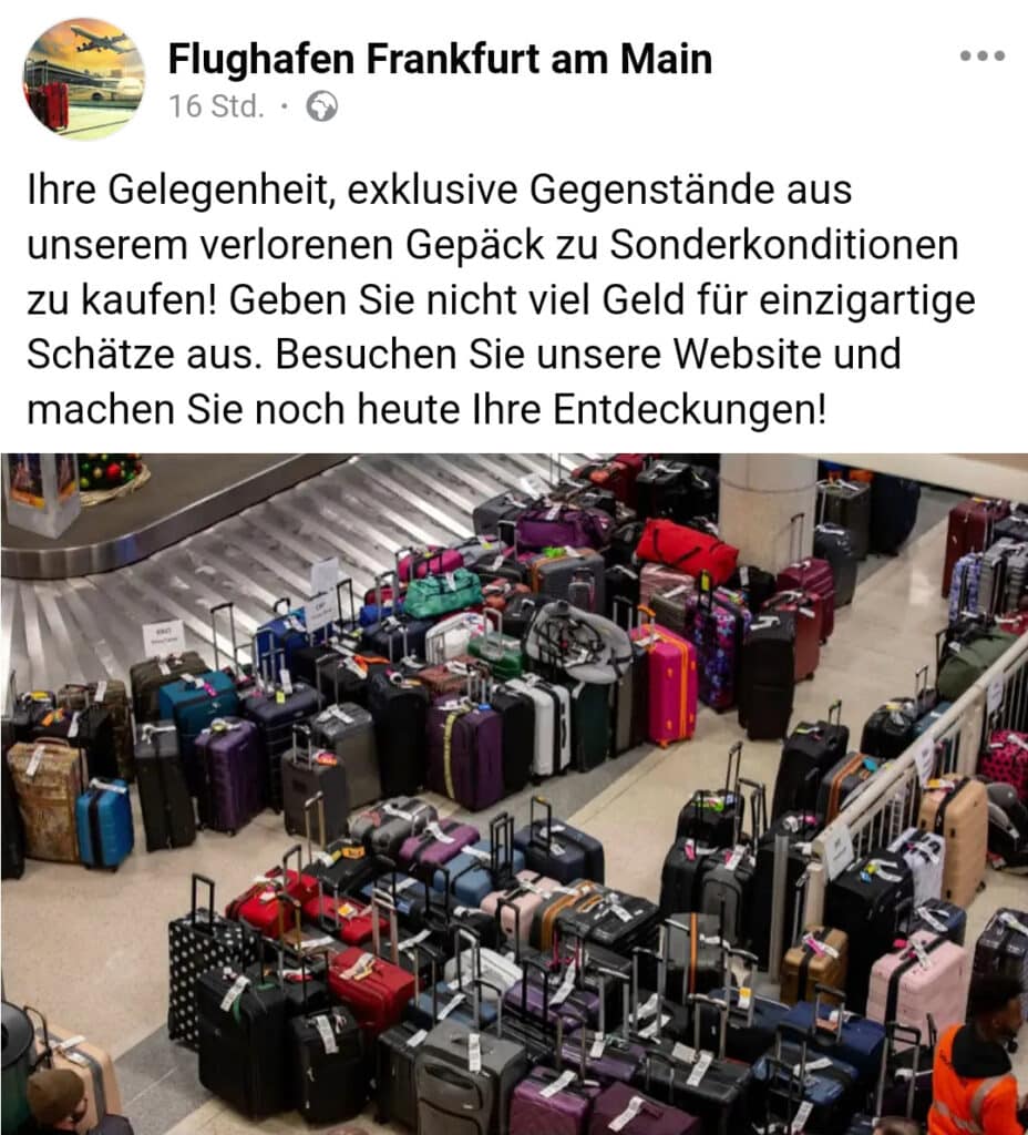 Screenshot Fake-Anzeige "Flughafen Frankfurt am Main"