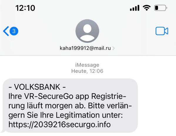 Warnung: Betrugs-SMS mit russischem Kürzel im Umlauf! -Screenshot der SMS