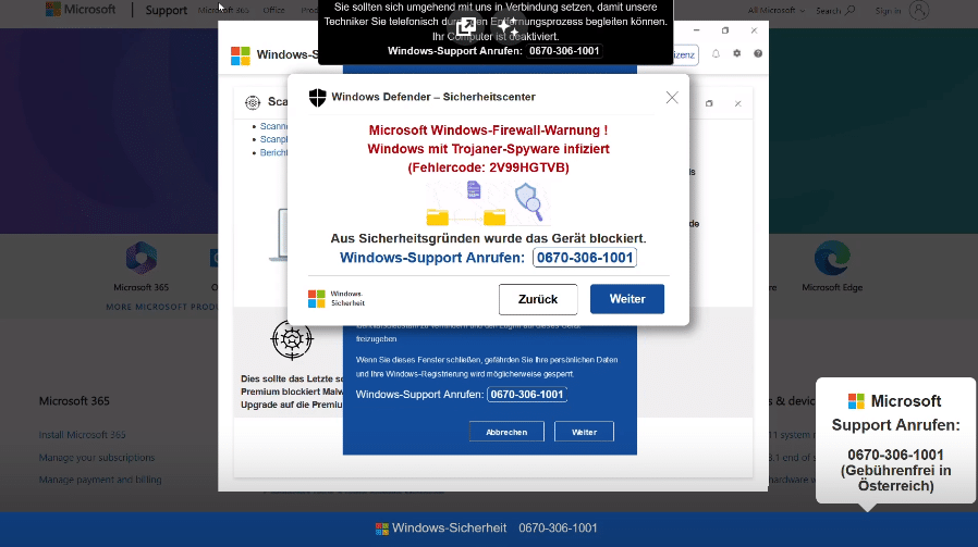 Faktencheck: Gefälschte Microsoft-Sicherheitswarnung -Screenshot der Warnung