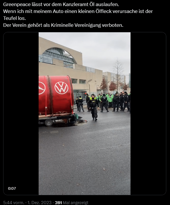 Faktencheck: Greenpeace-Protest mit Melasse statt Öl -Screenshot: X