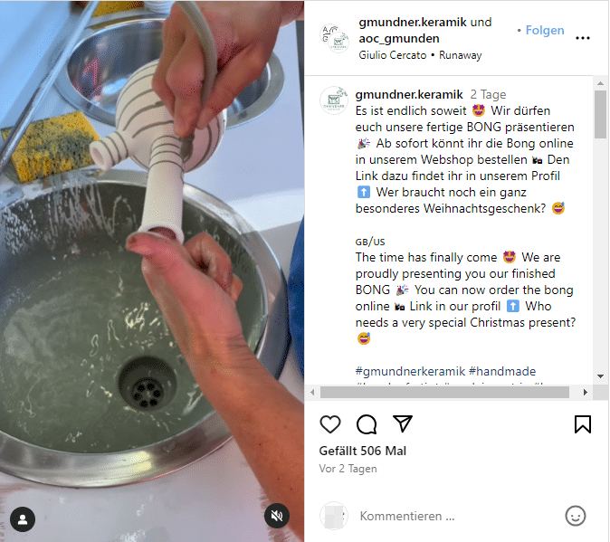Screenshot Instagram / Gmundner Keramik - BONG