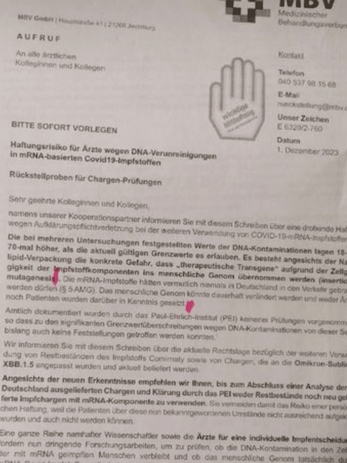 Faktencheck: Brief zu Coronaimpfstoff erweckt fälschlich Eindruck offizieller Warnung – mimikama.org Screenshot des Briefes zu Coronaimpfstoff