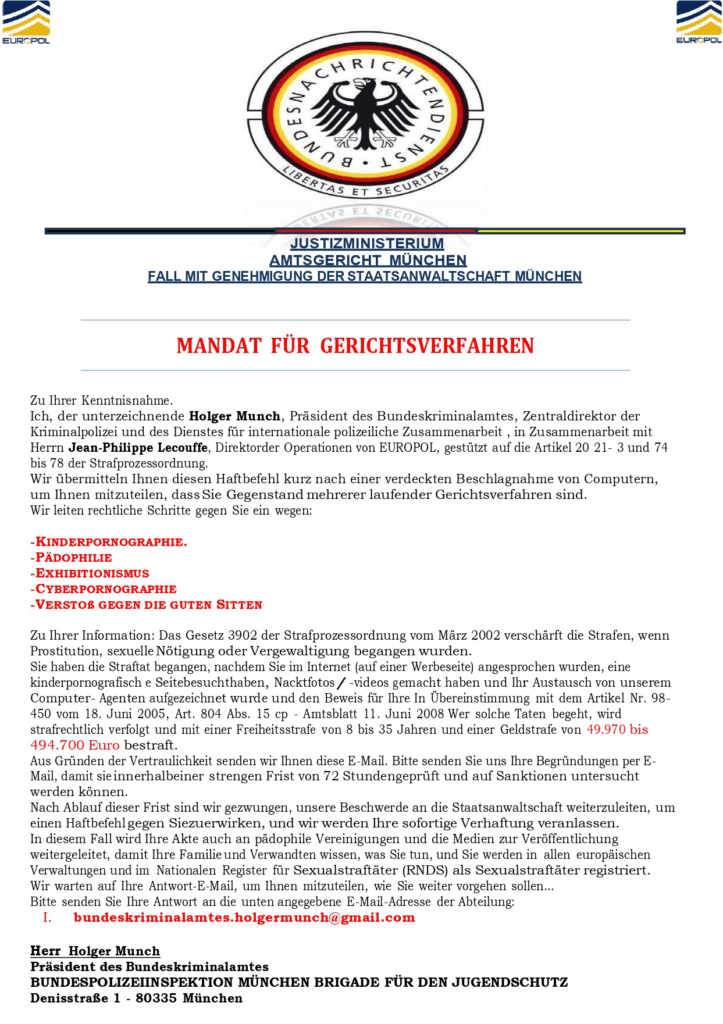 Fake-Mails mit dem Namen von BKA-Präsident Holger Münch im Umlauf – mimikama.org Screenshot der gefälschten BKA Mail