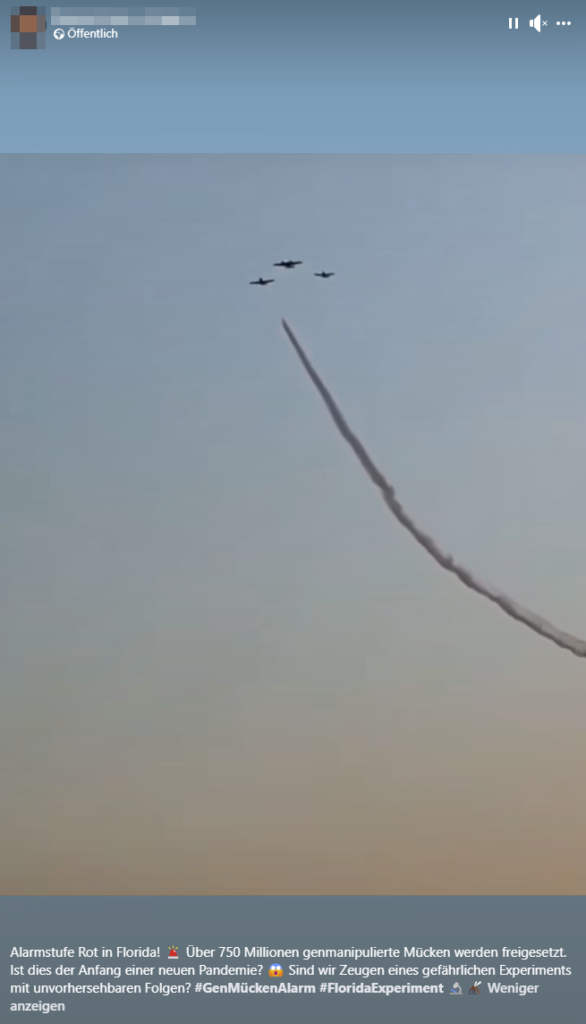 Millionen genmanipulierte Mücken aus Flugzeugen abgeworfen? Nein! – mimikama.org Screenshot auf Facebook