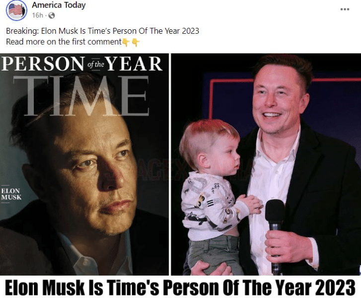 Faktencheck: Nein, Elon Musk wurde nicht als „Person des Jahres 2023“ ausgezeichnet – mimikama.org Faktencheck: Nein, Elon Musk wurde nicht als „Person des Jahres 2023“ ausgezeichnet / Screenshot "America Today"