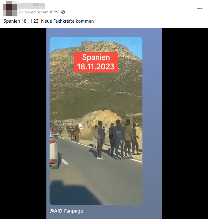 Screenshot of video on social media Migrants in Morocco, not Spain (fact check)