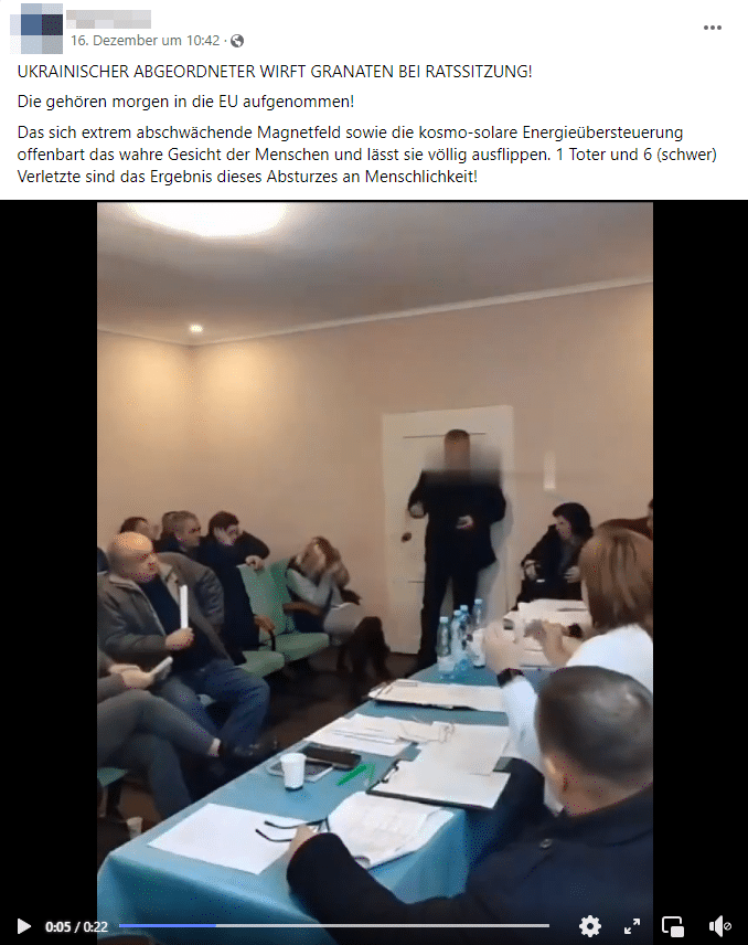 Kein Fake: 26 Verletzte nach Handgranaten-Angriff in ukrainischem Dorfrat – mimikama.org Screenshot Facebook: Handgranaten-Angriff in ukrainischem Dorfrat