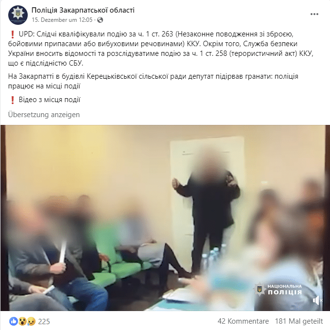 Screenshot Facebook / Transkarpatische Regionalpolizei
