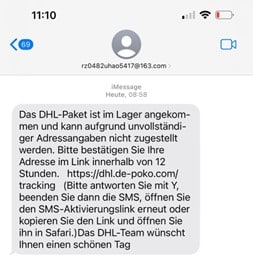 Screenshot Smishing SMS (Mimikama)