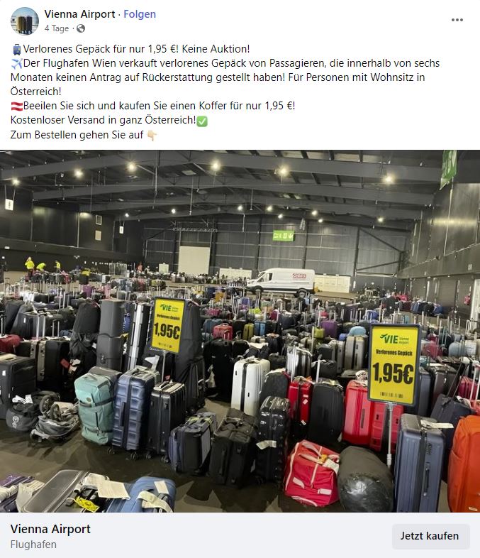 Screenshot Fake-Anzeige im Namen des Vienna Airport