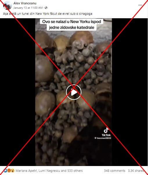 Video der Pariser Katakomben fälschlicherweise als New Yorker Tunnel dargestellt – mimikama.org Screenshot auf TikTok des (inzwischen gelöschten) Videos vom 18. Januar 2024