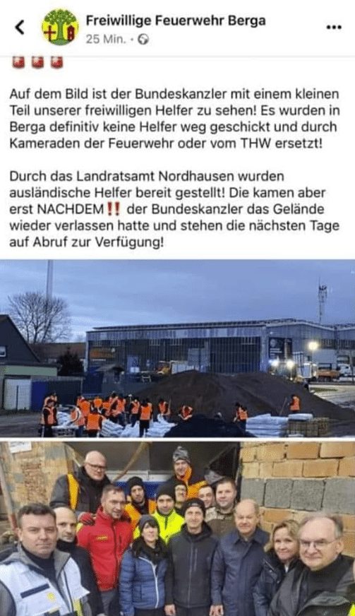 Hochwasserhilfe in Mansfeld-Südharz: Die Wahrheit über Asylbewerber-Einsatz – mimikama.org Screenshot auf Facebook