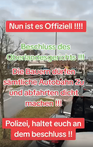 Bauernproteste entlang der Autobahnen: Gerichtsurteil und Fehlinformation – mimikama.org Screenshot des fraglichen Videos auf Facebook