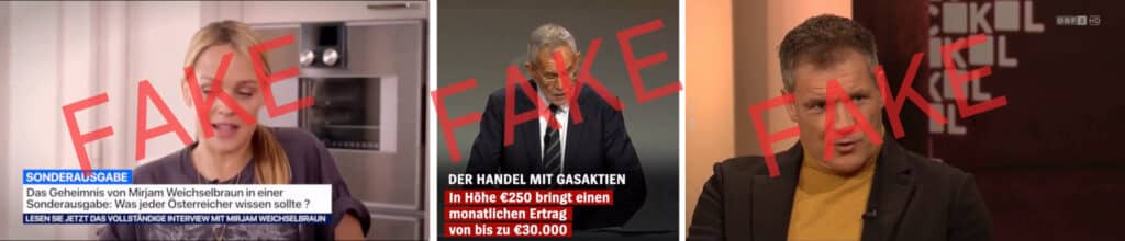 Investitionsfallen durch Deepfake-Videos mit bekannten Gesichtern – mimikama.org Fallbeispiele von gefälschten Videos (Screenshots)