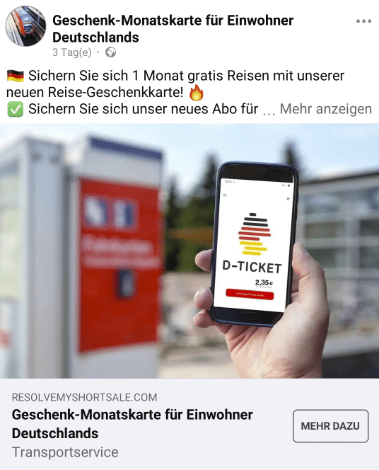 Geschenk-Monatskarte für Bahnreisen? Falle statt Fahrt! – mimikama.org Screenshot soziale Medien