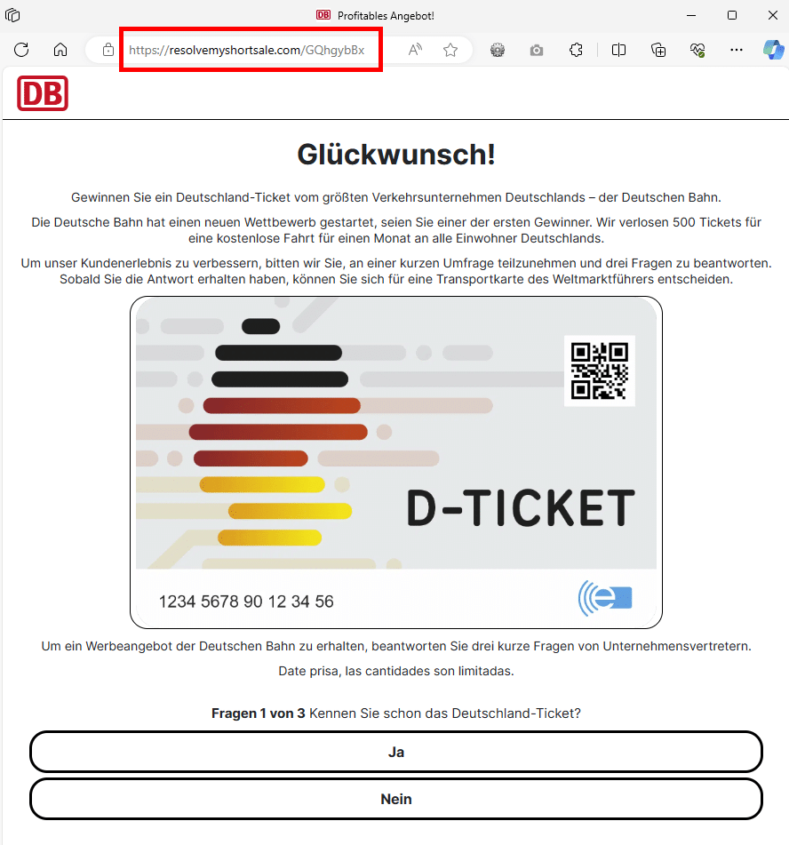 Geschenk-Monatskarte für Bahnreisen? Falle statt Fahrt! – mimikama.org Screenshot der betrügerischen Webseite