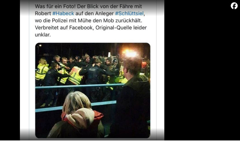 Habeck nicht auf Foto: Bauernproteste in Nordfriesland zeigen Schaulustige an blockierter Fähre – mimikama.org Screenshot des fraglichen Fotos auf Facebook