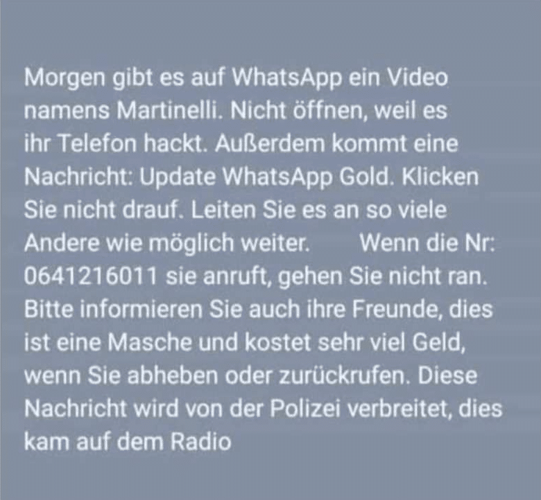Martinelli - Der ewige Kettenbrief – mimikama.org Screenshot des Martinelli-Kettenbriefs
